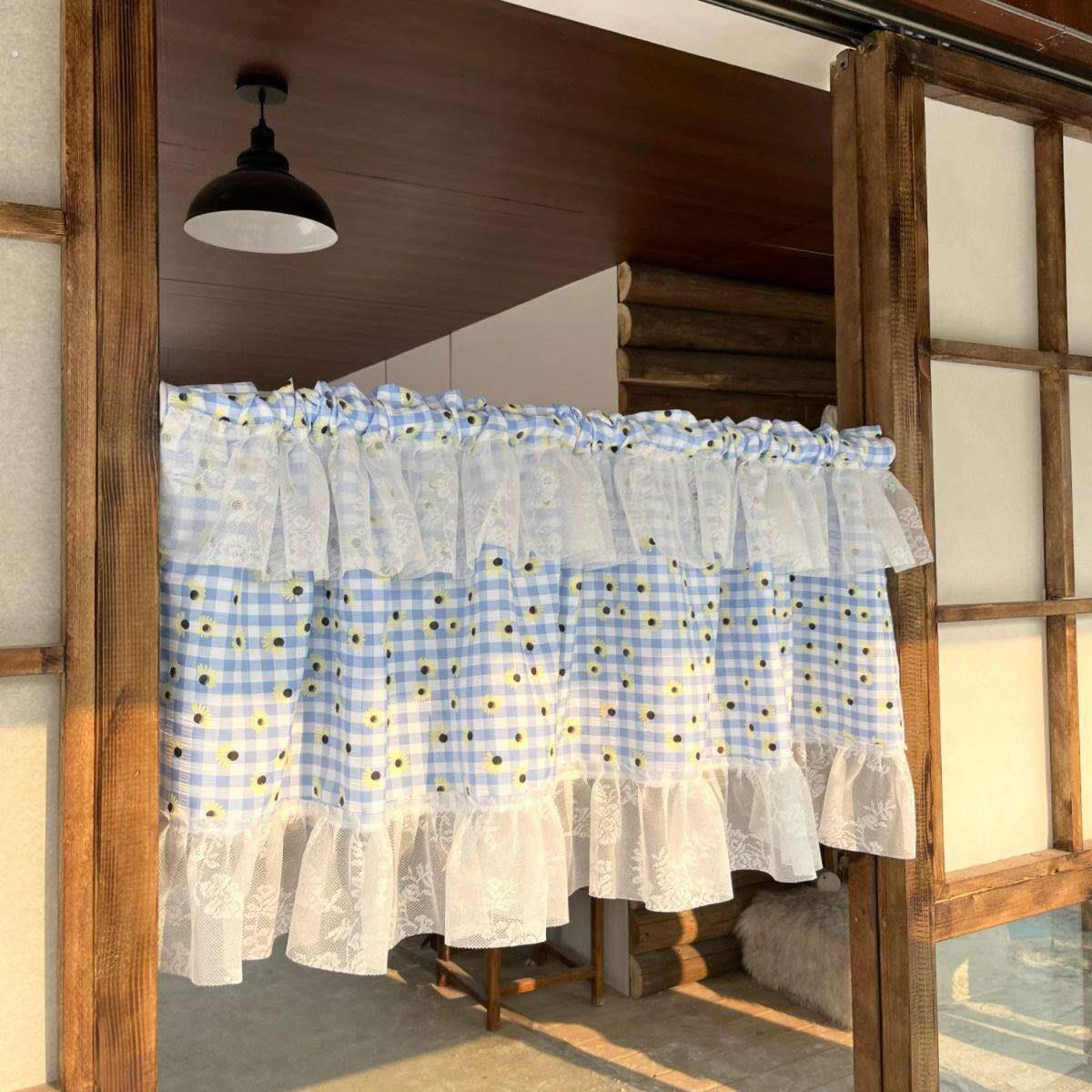 迷你小帘子韩系简约风遮挡帘装饰帘安装免打孔魔术贴柜帘半帘隔断