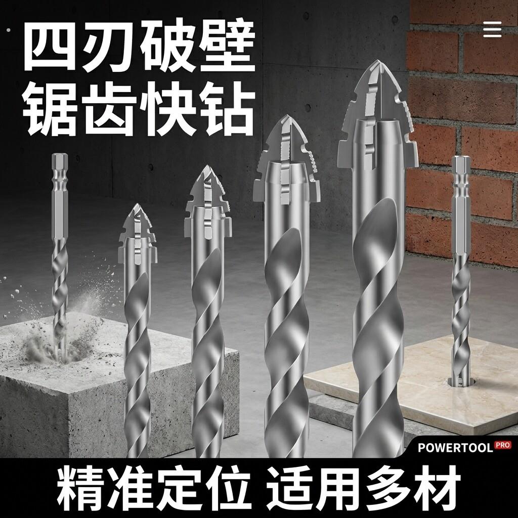 四刃锯齿偏心钻头瓷砖打孔混凝土超硬专用电钻高硬度干打霸王钻