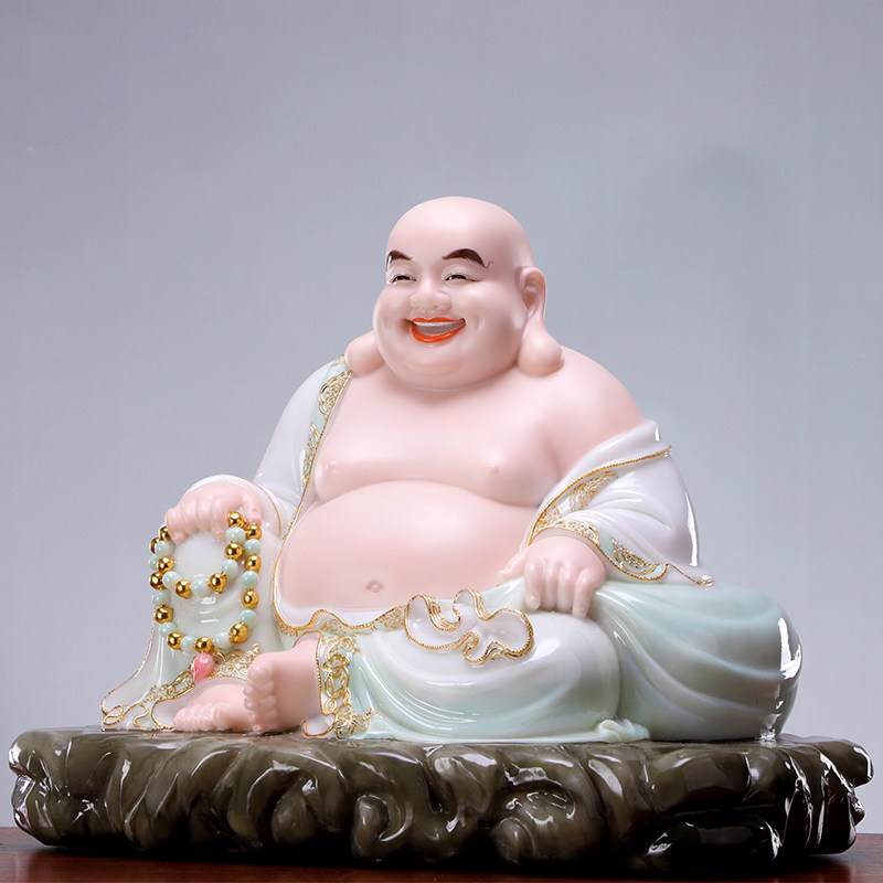 秦歌汉白玉石雕弥勒佛佛像大肚笑佛弥勒菩萨神像供奉客厅店铺摆件