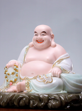 秦歌汉白玉石雕弥勒佛佛像大肚笑佛弥勒菩萨神像供奉客厅店铺摆件
