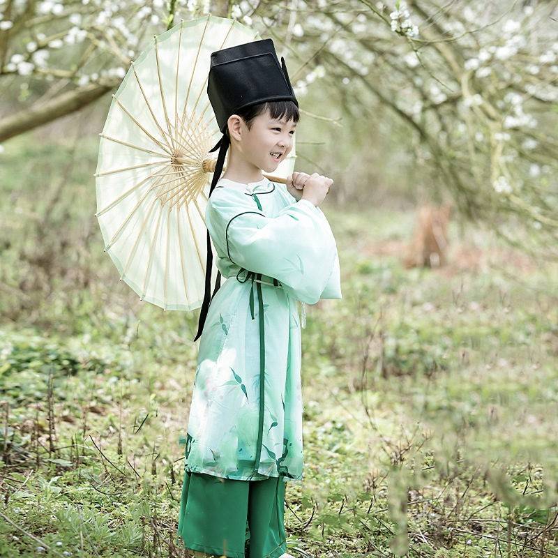 2026新款春款新品男童汉服国风两件套儿童长袖中国风圆领改良古装图片