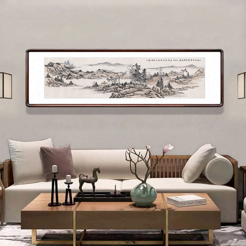 国画山水画横幅办公室写意水墨画中式客厅装饰画酒店茶楼仿古挂画