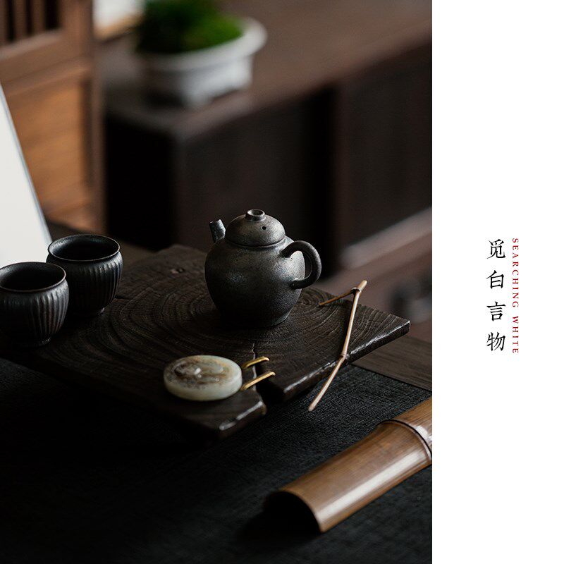 觅白香樟木茶台实木茶盘铜钉干泡台小茶几壶托炭烧壶承复古侘寂风