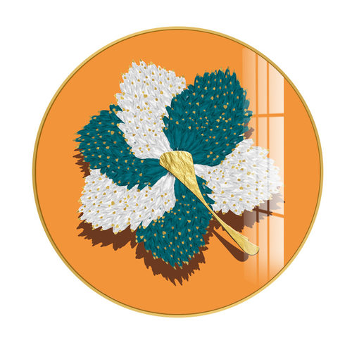 轻奢羽毛客厅装饰画圆形玄关镶钻画餐厅客厅挂画走廊墙面装饰壁画