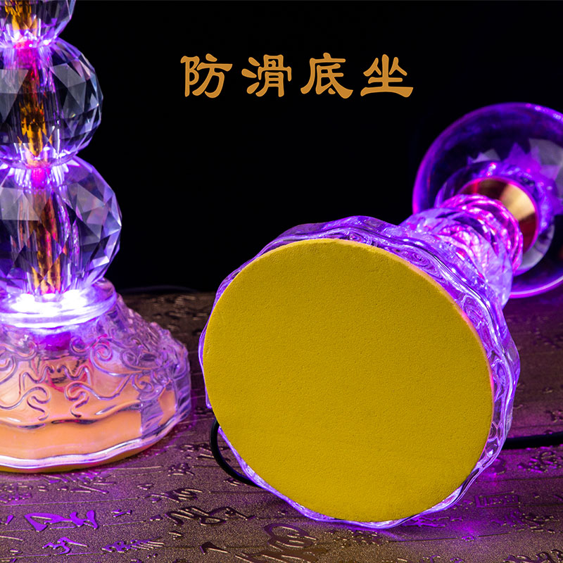 水晶球莲花灯佛供灯LED七彩长明家用荷花灯供台红光财神插电大号