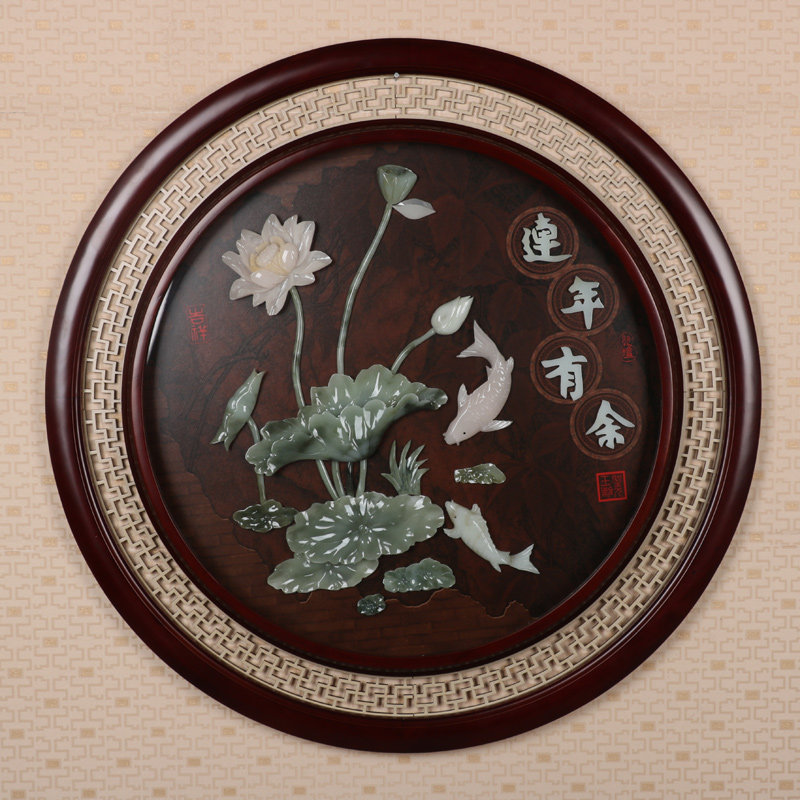 玉石画玉雕挂画 客厅 餐厅 装饰走廊餐厅玄关挂画实木木雕装饰画