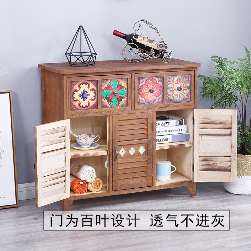 客厅玄关柜子美式乡村简约实木抽屉收纳柜经济型彩绘装饰斗柜橱窗