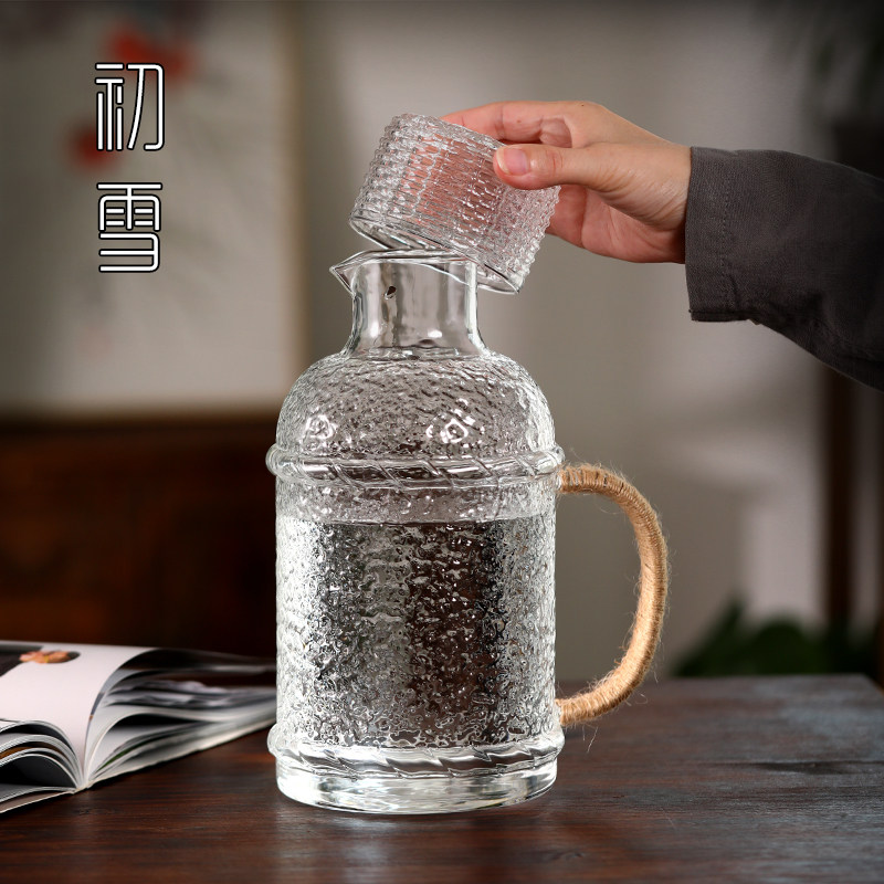 锤纹凉水壶玻璃耐高温大容量装水晾水瓶水杯套装冷水壶耐热家用