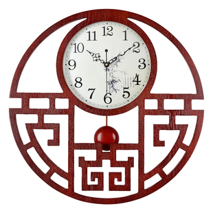 挂钟客厅静音中式钟表大号时钟创意个性石英表复古木钟卧室田园大
