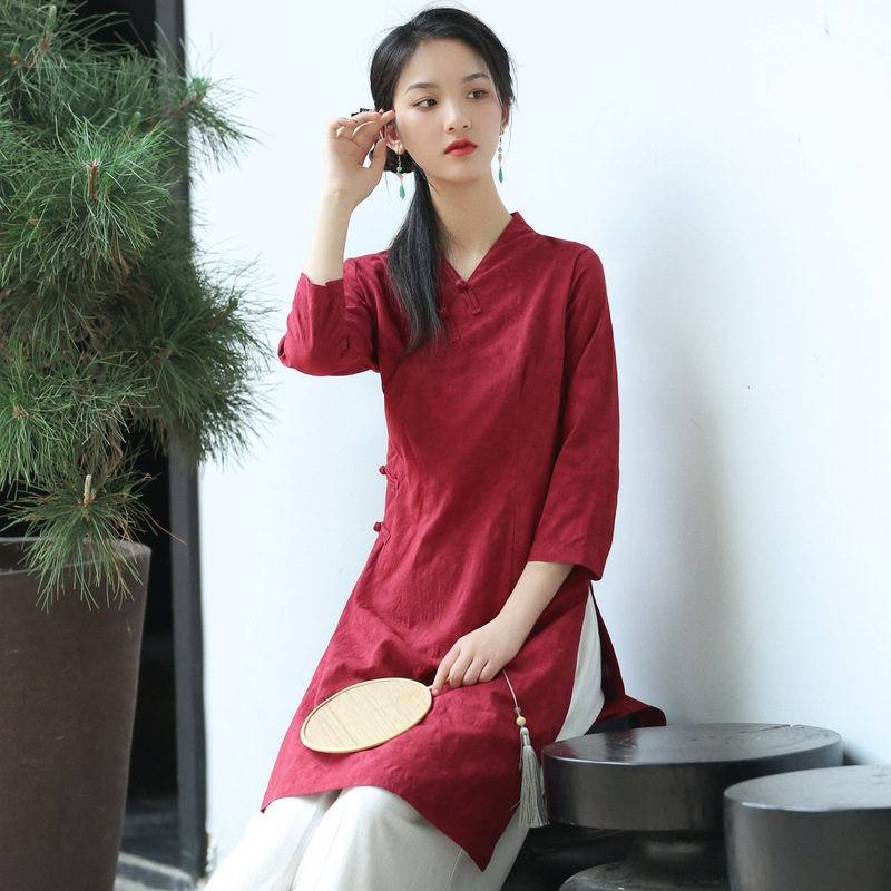 2026新款春季茶服棉麻唐装女中国风汉服大人唐服女款旗袍半身上衣图片