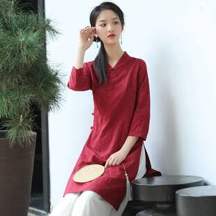 2026新款春季茶服棉麻唐装女中国风汉服大人唐服女款旗袍半身上衣