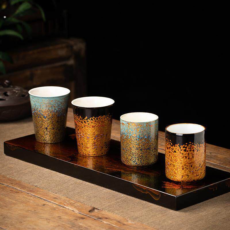 中国风漆器茶具纯手直筒大漆羊脂玉瓷工主人杯单杯陶瓷功夫茶杯