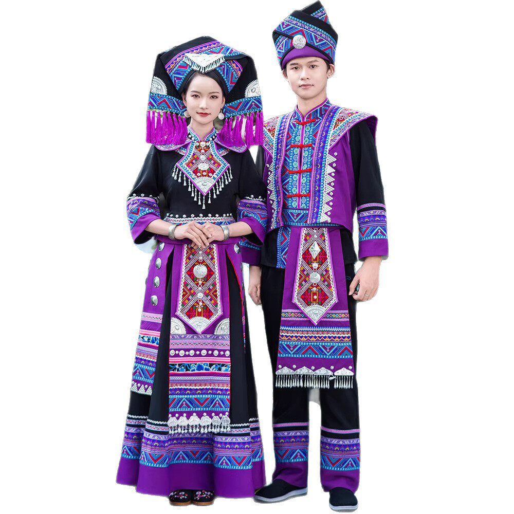 2026新款广西民族风壮族三月三服装男款女演出服刺绣成人舞蹈长裙