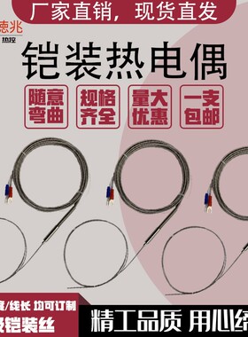 K型热电偶 WRNK-191E型/J型 热电阻探针铠装温度传感器 可弯曲