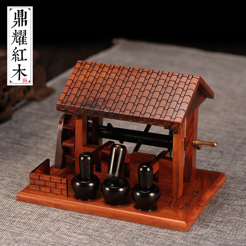 国风田园微型平板车独轮车纺车水车石臼明清博物馆展览模型摆件