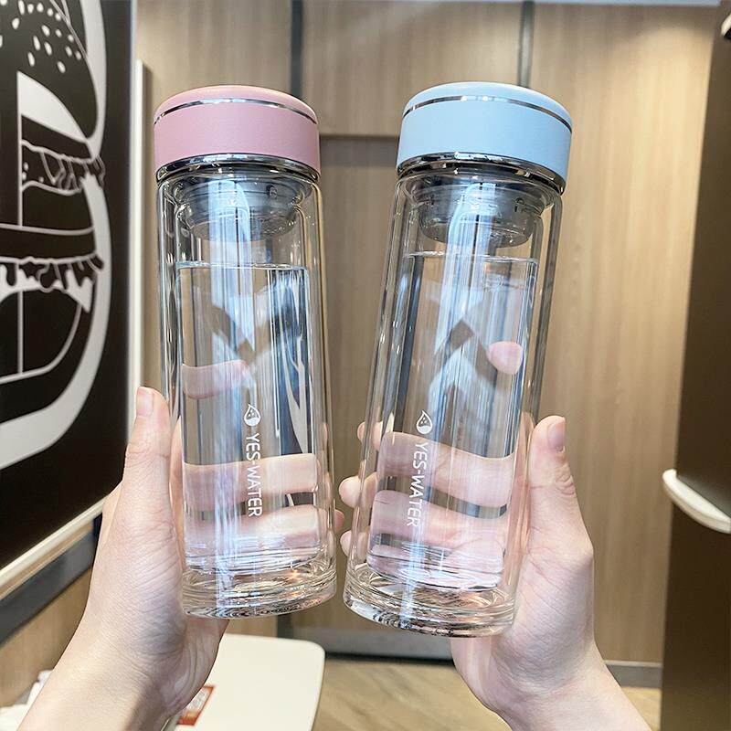 高颜值玻璃杯耐高温男女隔热防烫双层水杯简约耐热办公室泡茶杯子