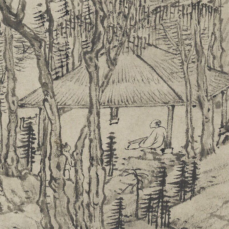 清四曾之一弘仁黄山云谷寺静思图高清微喷仿古画高清大图临摹画稿