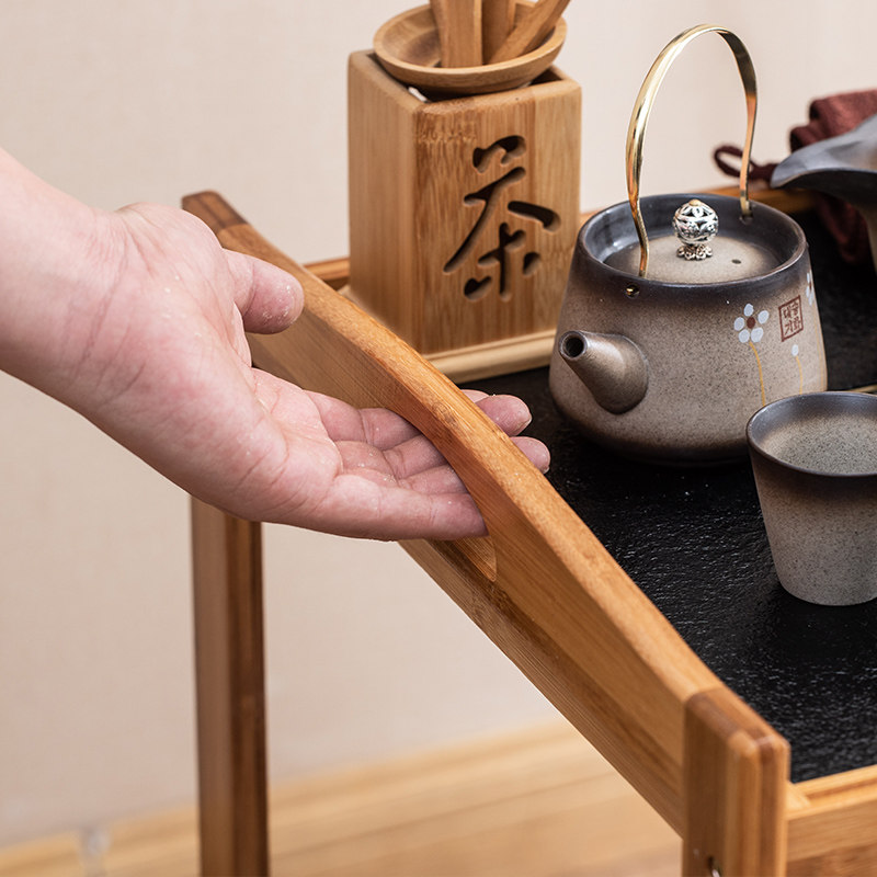 楠竹制茶水柜移动迷你小茶几简约边柜茶桌角桌茶水台多层带轮茶车