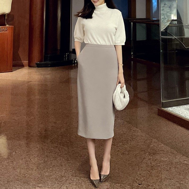 半身长裙女黑色包裙工装裙西装半裙职业包臀半身裙口袋气质包臀裙