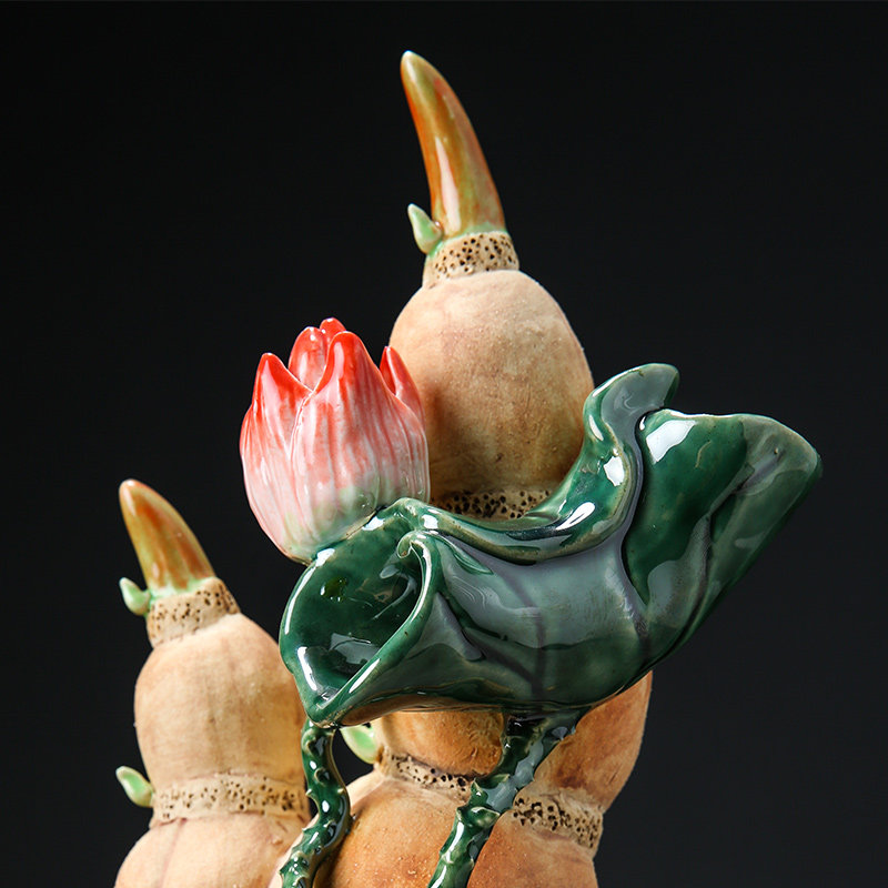石湾陶瓷公仔招财客厅摆件家居玄关电视柜莲藕装饰品《节节高升》