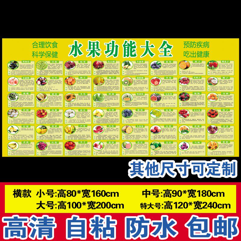 新品水果蔬菜干果五谷杂粮功效大全营养介绍超市广告画墙贴纸包邮