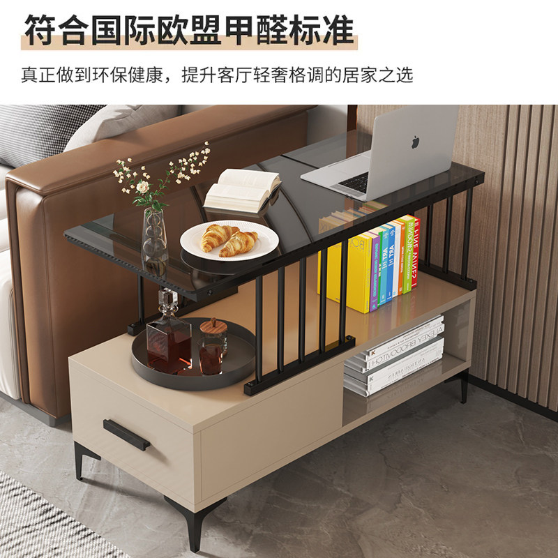 轻奢沙发边柜玻璃侧边柜桌子茶几小型客厅边桌靠墙窄简约置物架