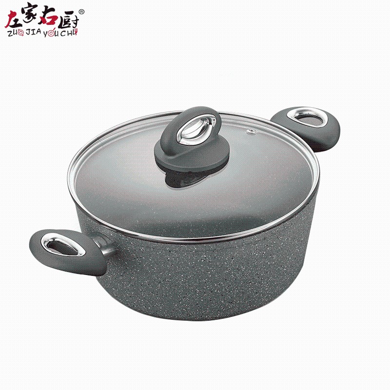 左家右厨24CM加厚韩式麦饭石色家用炖锅双耳汤锅煮粥煲汤灶具通用