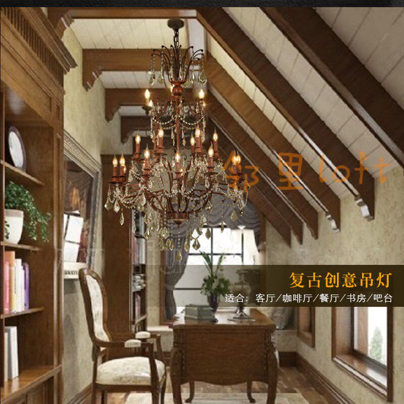 美式古堡超大水晶吊灯餐厅客厅卧室时尚复式楼服装店吧台茶楼吊灯