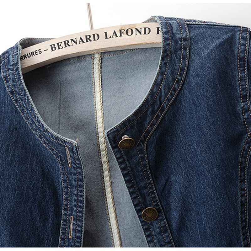 春夏季百搭圆领七分袖牛仔外套女短款弹力修身显瘦夹克衫上衣薄款