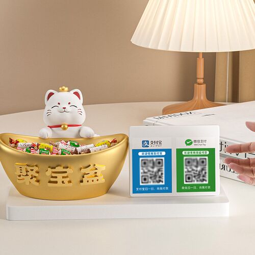 二维码收钱招财猫摆件前台收银台发财猫装饰店铺开业大吉新店礼物