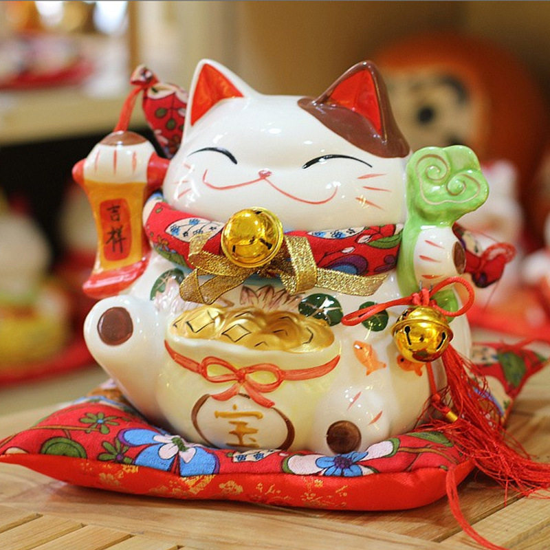 乐陶优品9寸陶瓷招财猫店铺乔迁家居摆饰开运送礼礼物存钱存钱筒