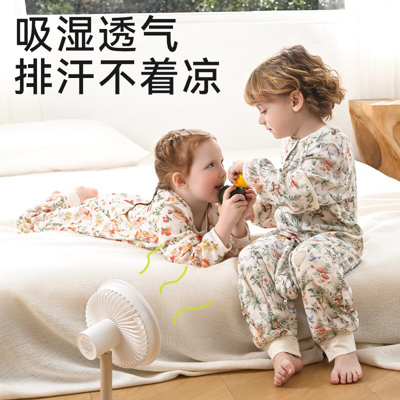 棉奇熊婴儿睡袋宝宝夏季纱布防惊跳儿童薄款防踢被神器四季通用