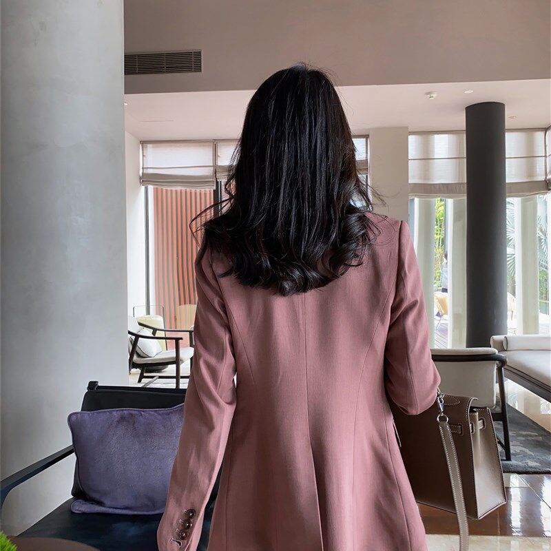 春季新款豆沙色三件套修身西装套装女时尚大气上班服