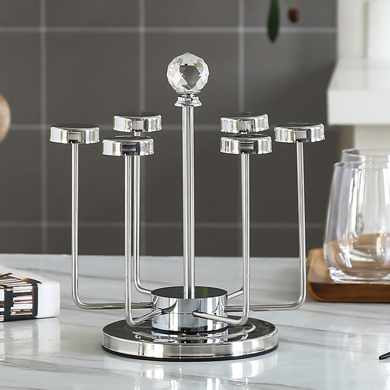 欧式不锈钢水杯架创意杯架 时尚6头旋转杯架红酒杯架沥水挂杯架子