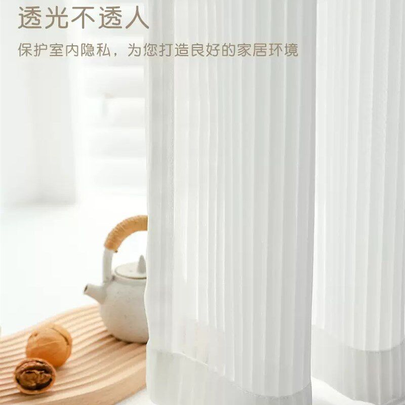竖百叶窗纱透光不透人纱帘免打孔安装伸缩杆飘窗阳台卧室白色窗帘