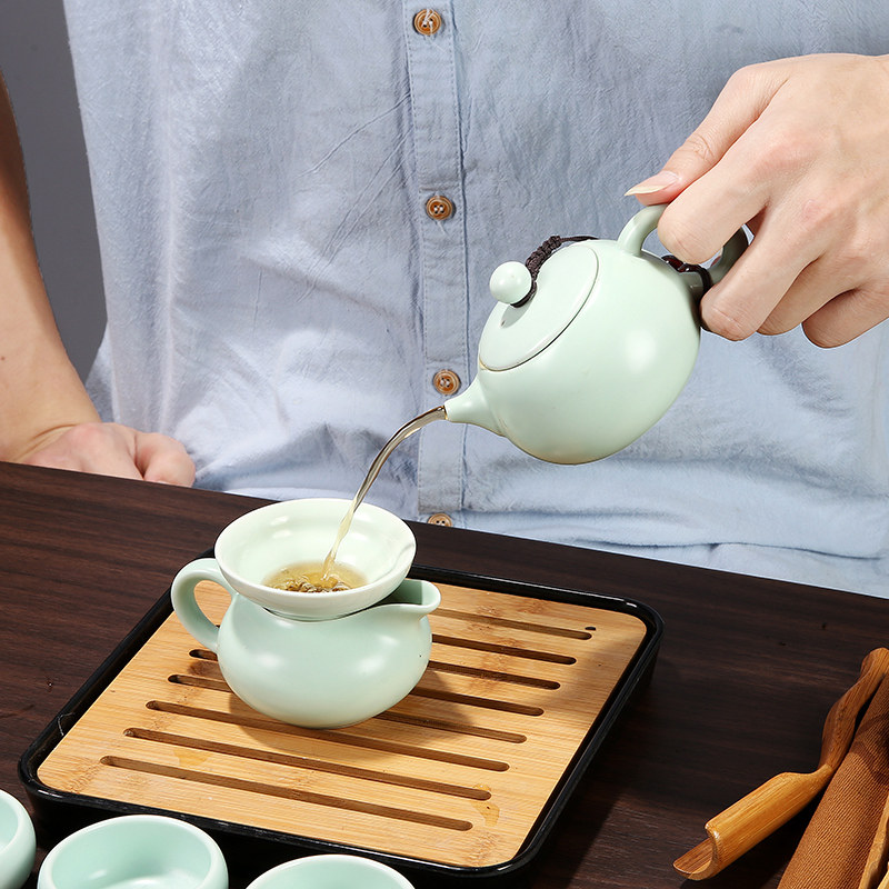 陶瓷旅行功夫茶具套装便携包简约家用泡茶壶杯户外旅游车载竹茶盘