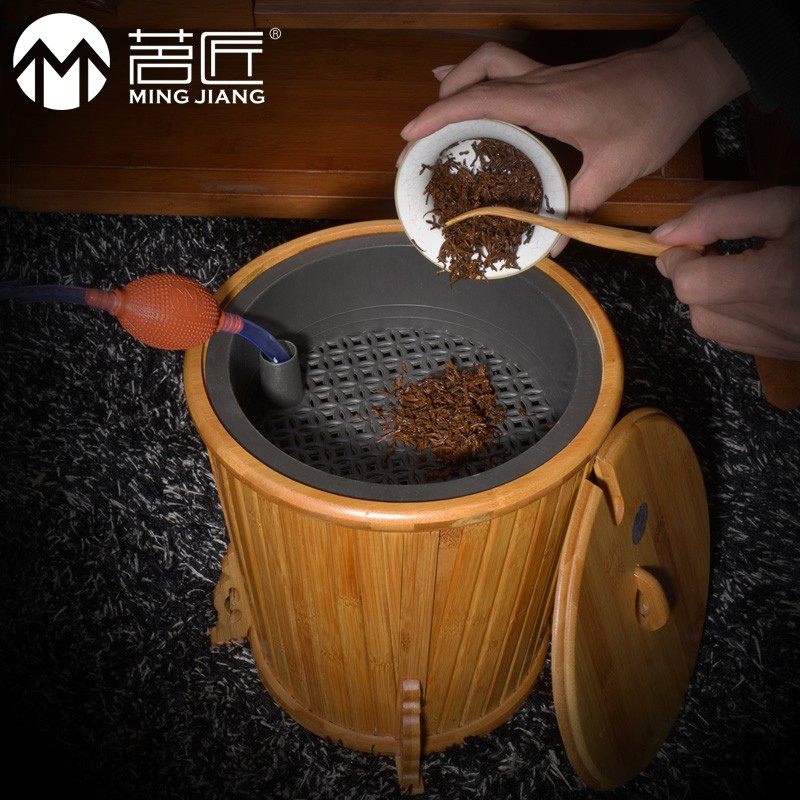 茗匠竹制茶桶竹排水桶茶叶桶垃圾桶茶渣桶复古茶桶茶水桶茶道桶