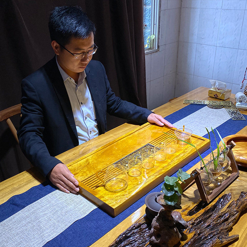 缅甸金丝楠原木实木根雕茶盘方形整体茶海茶具中式功夫小茶台托盘