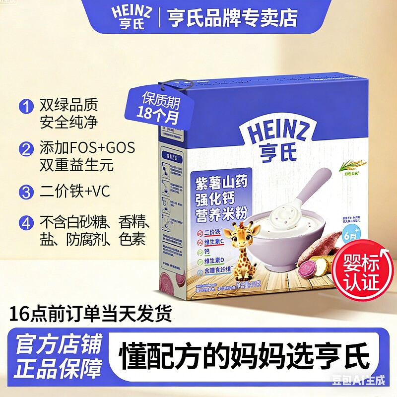 亨氏婴幼儿米粉高铁辅食紫薯山药草莓胡萝卜颗粒米糊粉10个月