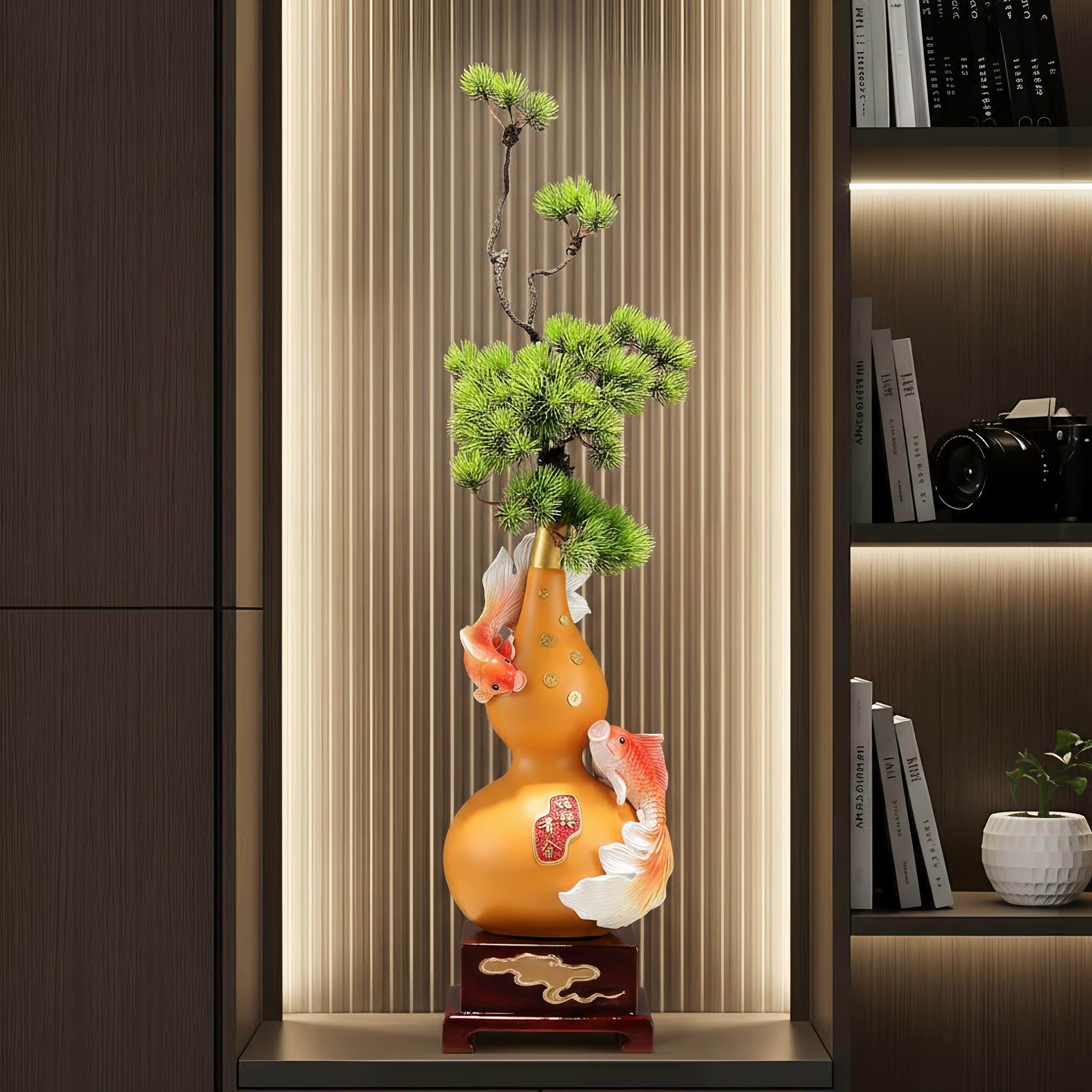 新招财葫芦摆件柜客厅玄关中装饰高档花瓶电式视假花摆福禄有余设