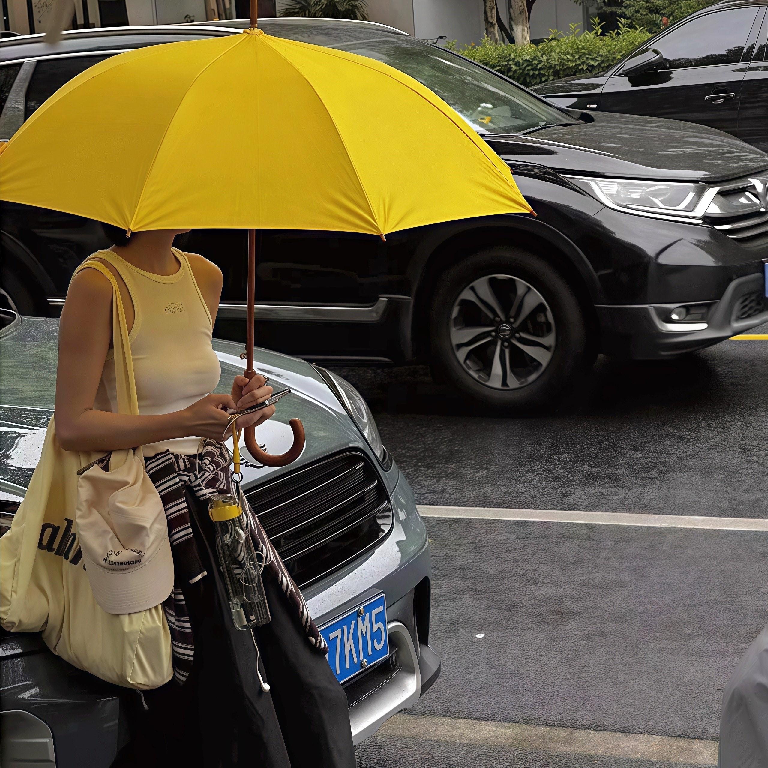 超级出片!黄色雨伞加大加厚加固高颜值拍照大暴雨长柄伞雨天专用