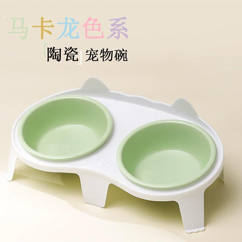 猫咪吃饭陶瓷猫碗一体喝水粮碗防打翻宠物狗狗饭碗架幼猫食盆