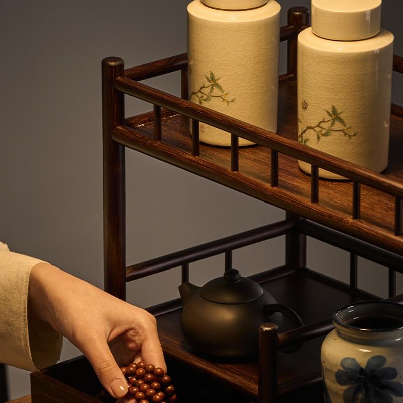 抽屉文玩茶道摆件茶壶茶杯展示收纳架楠竹茶柜茶棚架化妆架书桌架