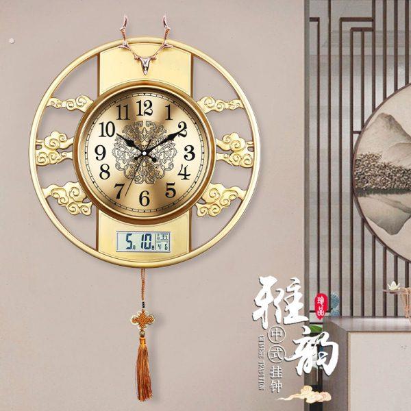上海三五牌新中式挂钟客厅墙上钟表卧室时钟家用挂表中国风石英钟