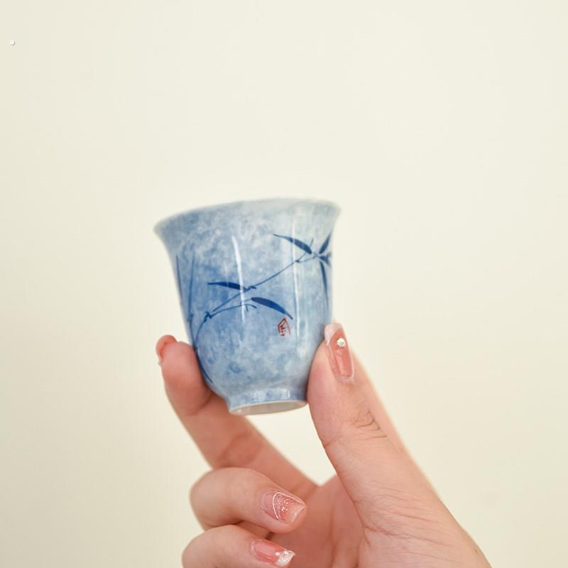 纯手绘竹映茶杯迷你家用陶瓷品茗杯小容量品茶杯功夫茶茶具茶配件