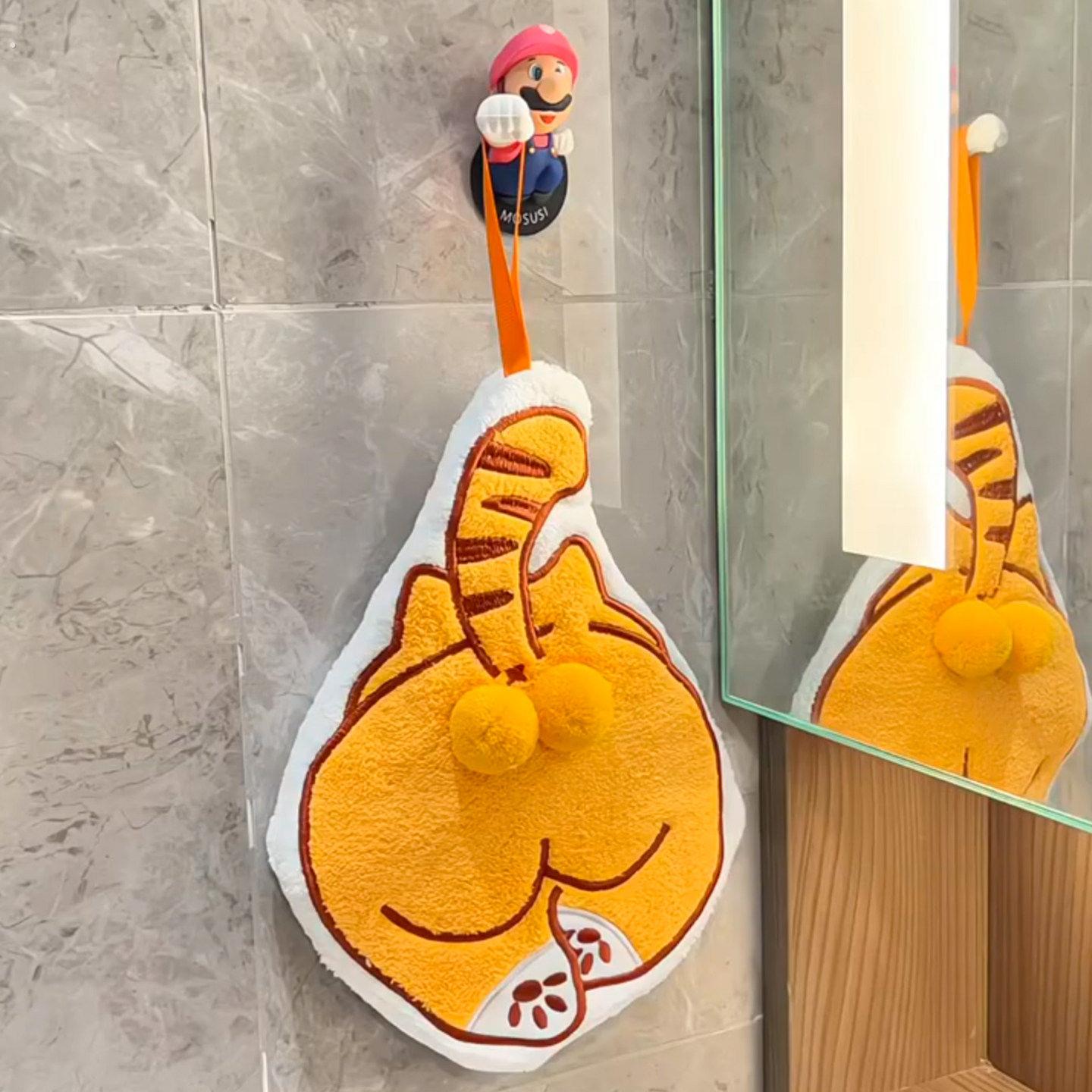 小猫蛋蛋擦手巾可爱立体珊瑚绒加厚不掉毛浴室厨房吸水可挂式毛巾