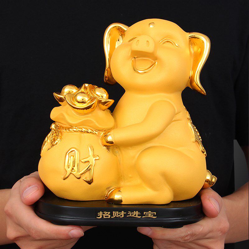 招财进宝猪摆件可爱生肖金猪聚宝盆工艺品办公室摆设店铺开业礼品