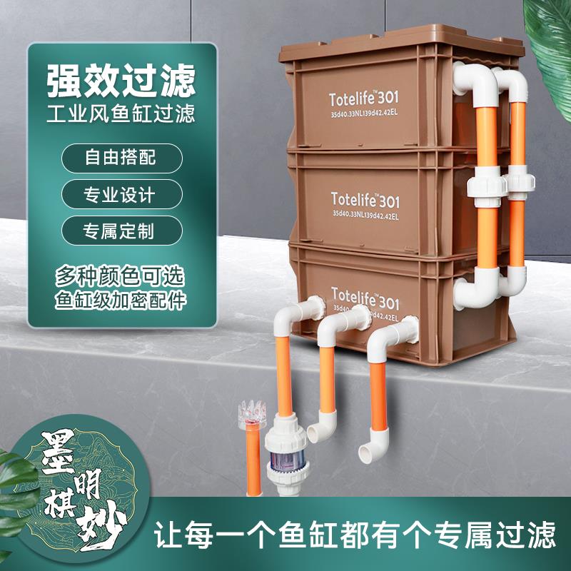 工业风内置鱼缸过滤箱周转箱兰寿养龟过滤盒水泵外置水循环过滤