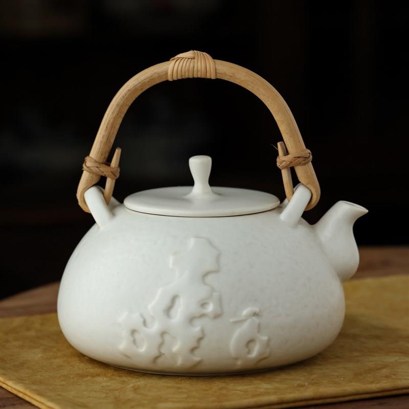 苏打釉太湖石煮茶壶 紫砂煮茶器 藤提梁电陶炉养生煮白茶烧水壶