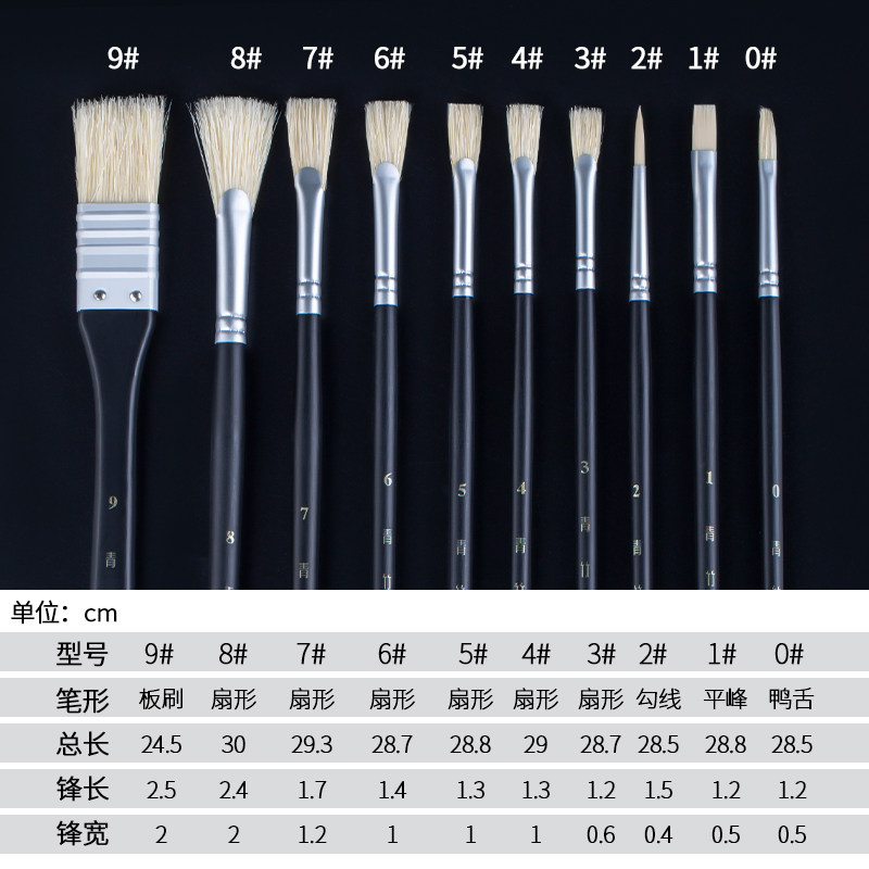 青竹流光白水粉笔美术生专用十支装猪鬃扇型笔联考专用丙烯笔大中